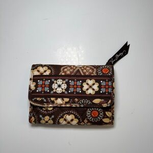 Vera Bradley Tri-Fold Wallet Cotton Quilted Brown Floral Paisley Y2K Boho Hippie